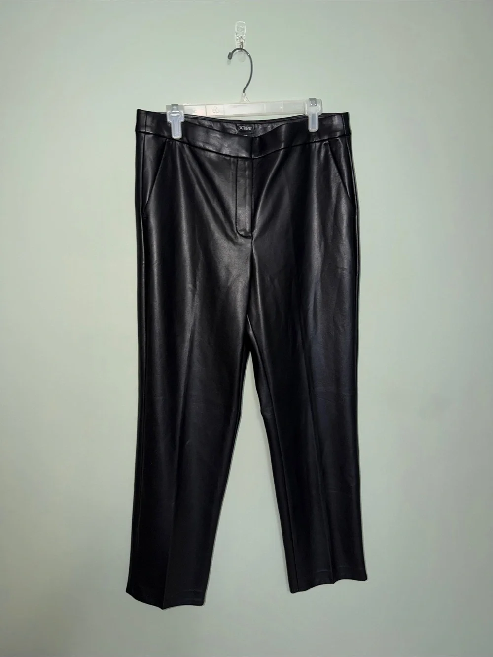 J.Crew Kate Black Faux Leather Straight Leg Pants Size 12